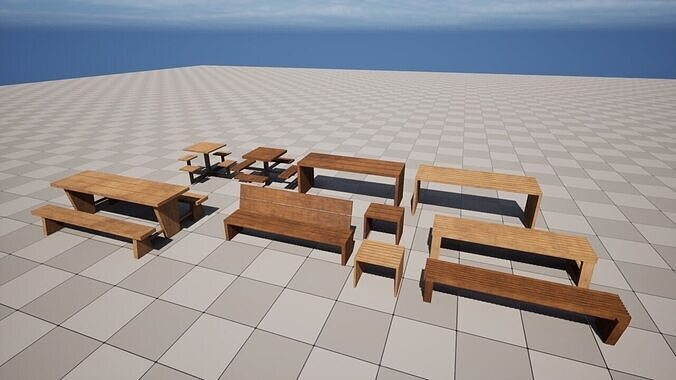 Wooden Outdoor Furniture Low-poly 3D model