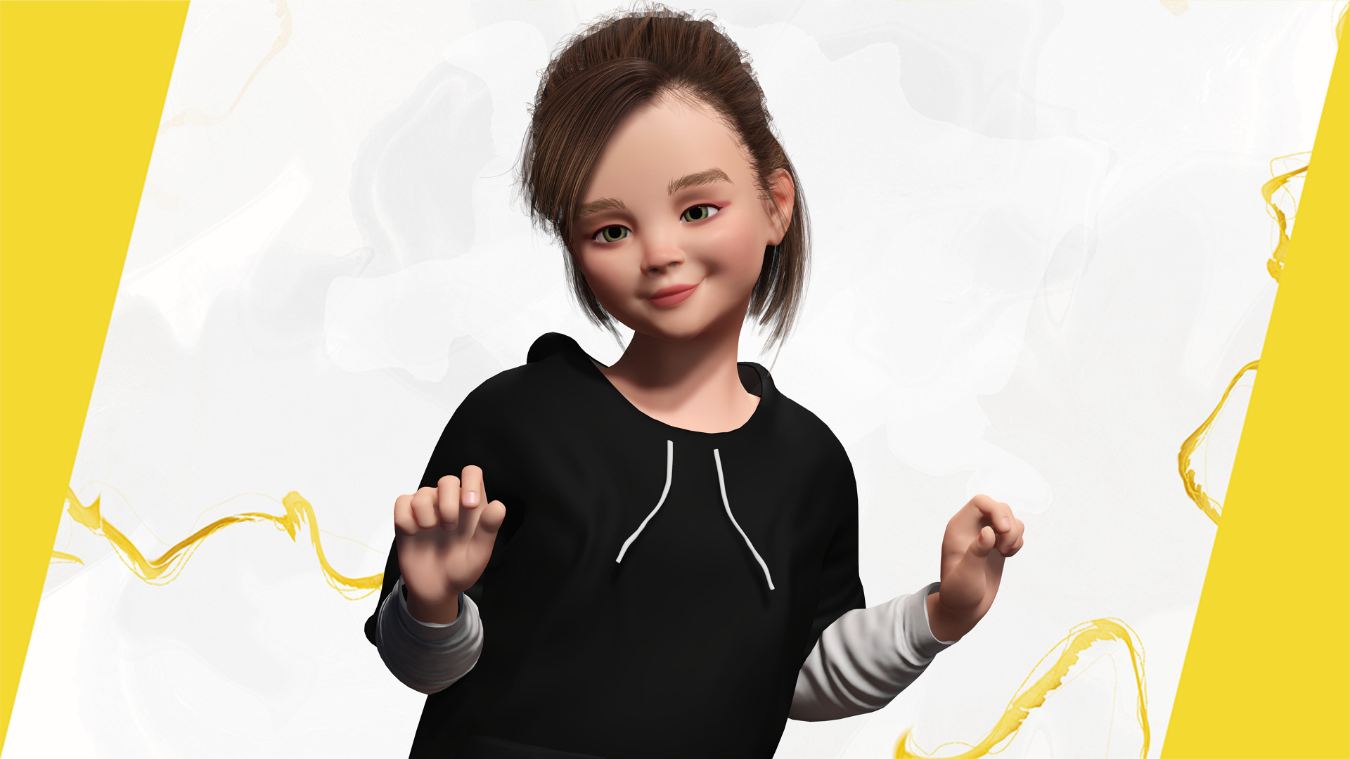 Adorable Stylized Girl Character Game Ready Charming Low-poly 3D model_11