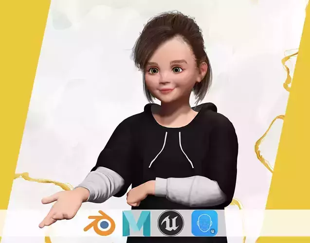 Adorable Stylized Girl Character Game Ready Charming Low-poly 3D model