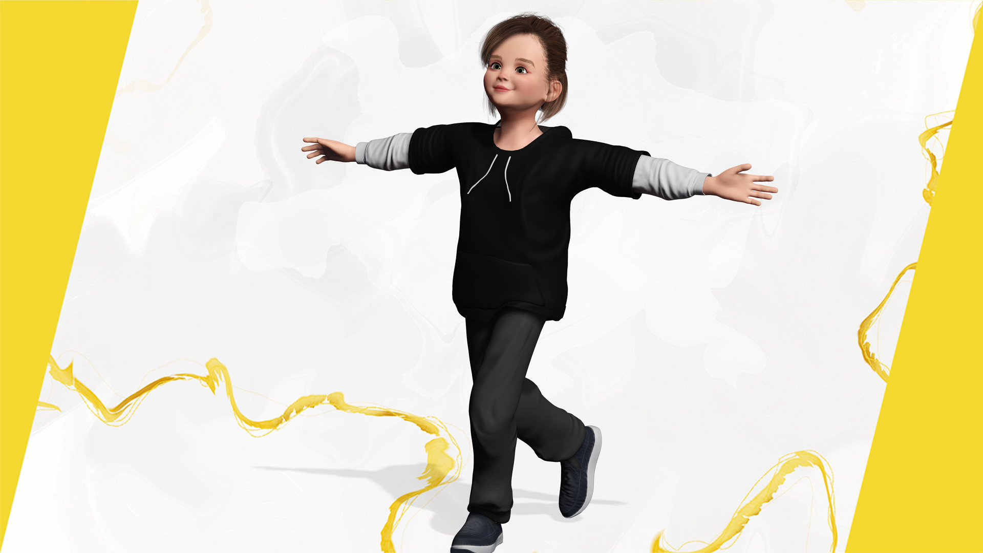 Adorable Stylized Girl Character Game Ready Charming Low-poly 3D model_10