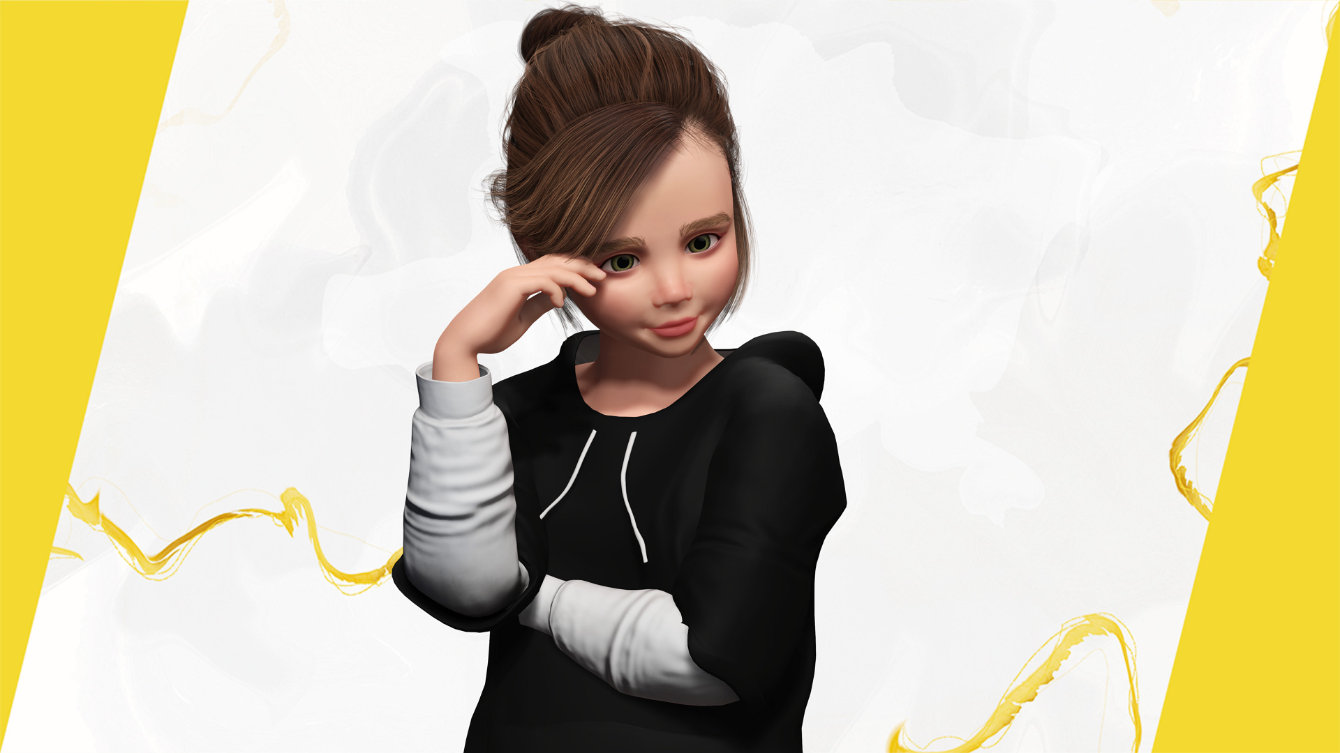 Adorable Stylized Girl Character Game Ready Charming Low-poly 3D model_1