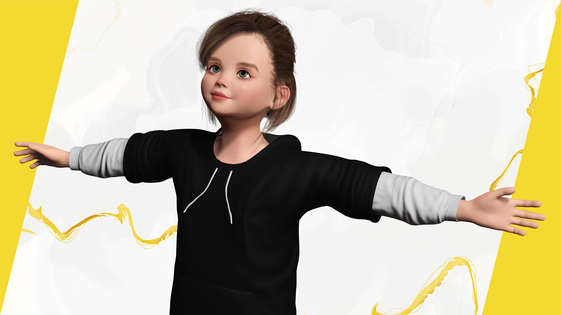 Adorable Stylized Girl Character Game Ready Charming Low-poly 3D model_6