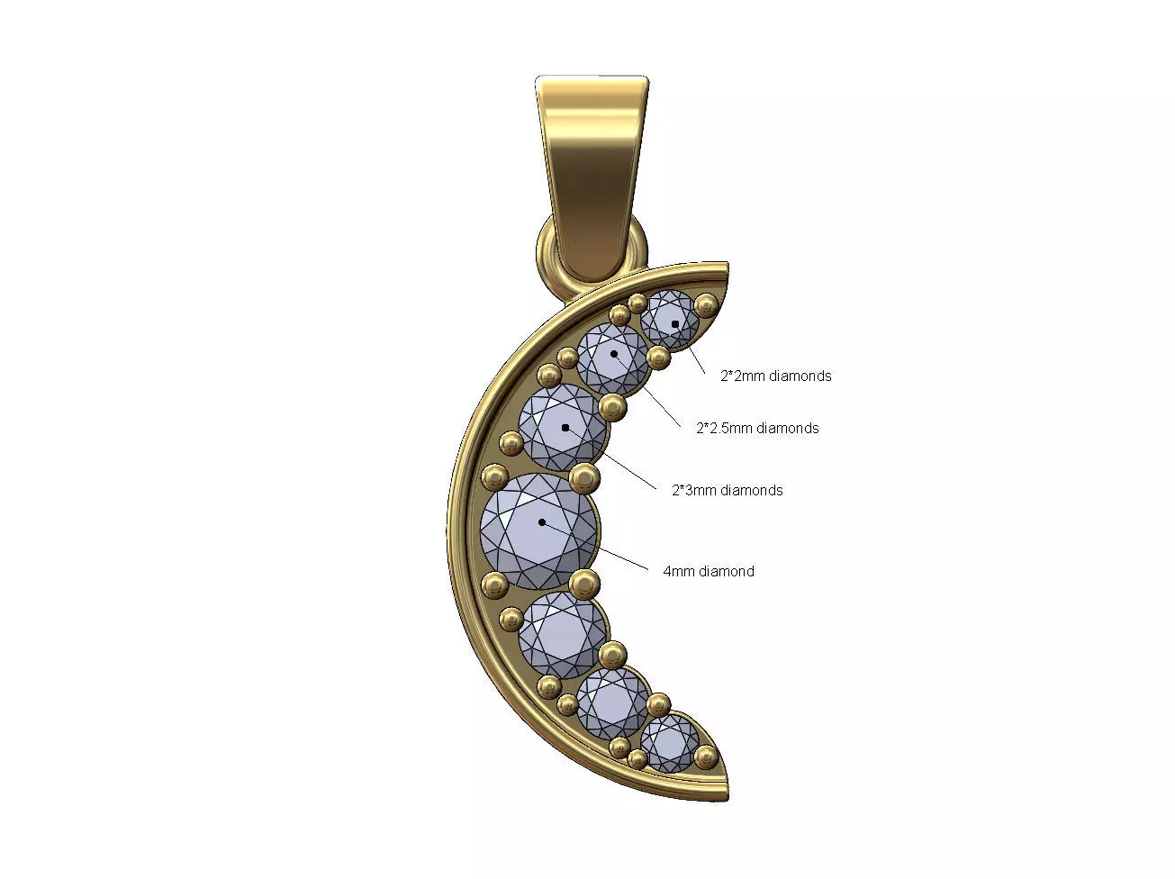 Diamond crescent moon pendant and charm 3D print model