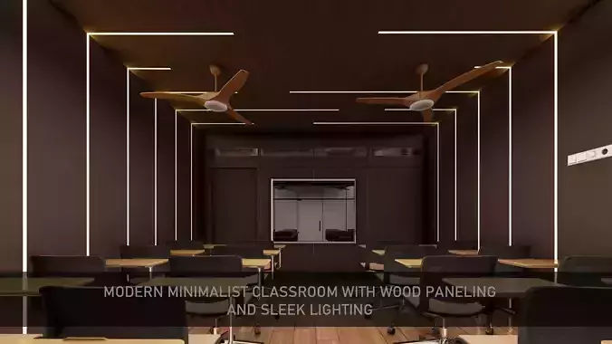 Modern Minimalist Classroom with Wood paneling and Lighting 3D model