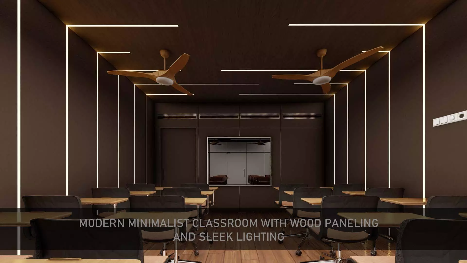 Modern Minimalist Classroom with Wood paneling and Lighting 3D model