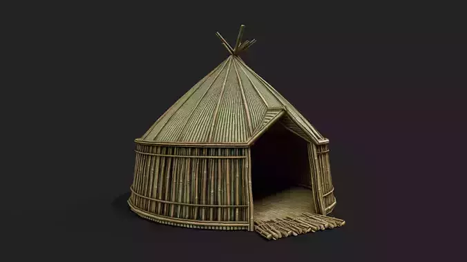 Bamboo Shelter 2 Low-poly 3D model