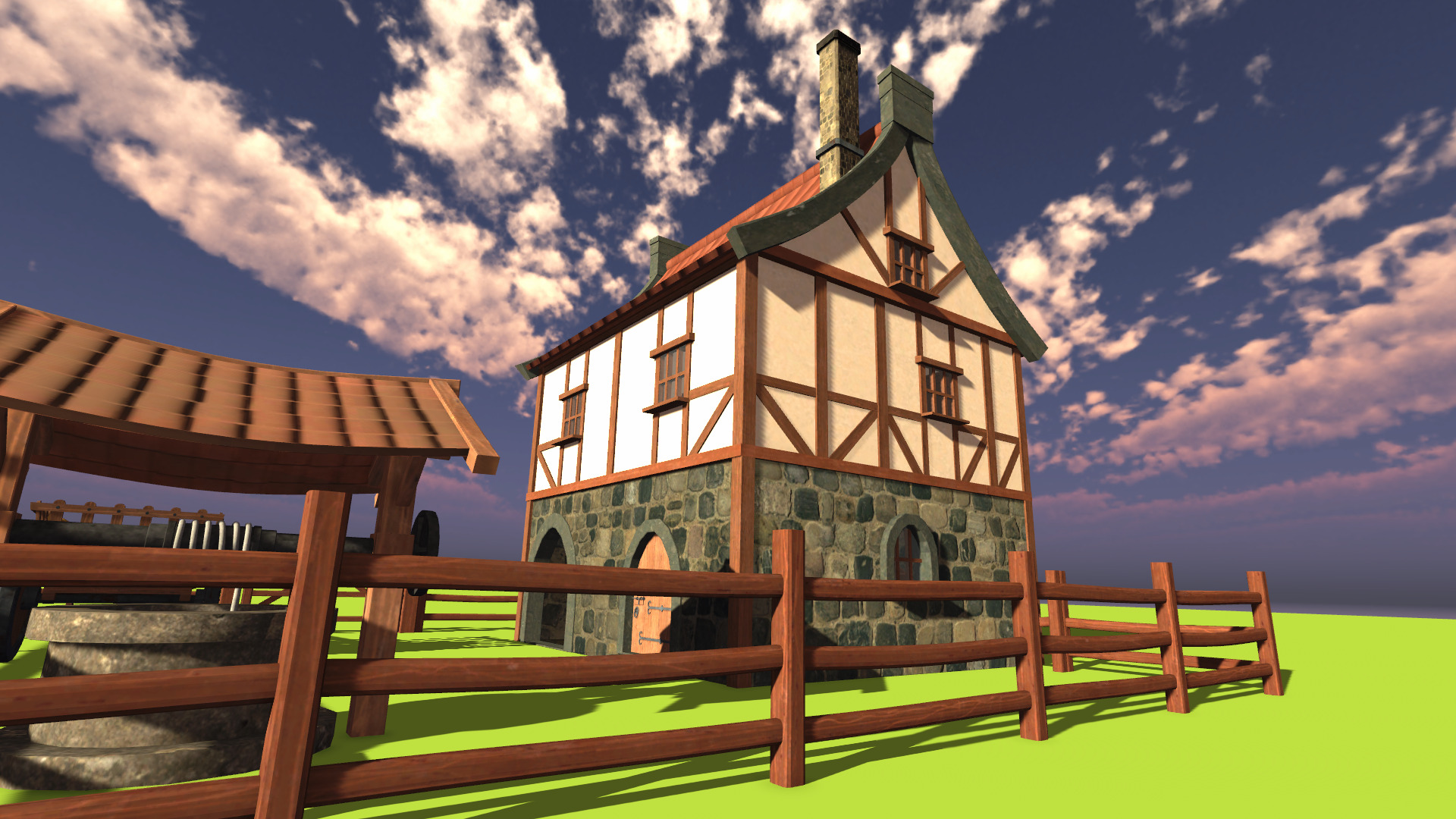 Medieval House with Furniture Collection Low-poly 3D model_2