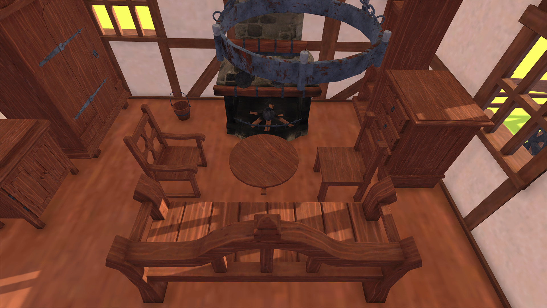 Medieval House with Furniture Collection Low-poly 3D model_6