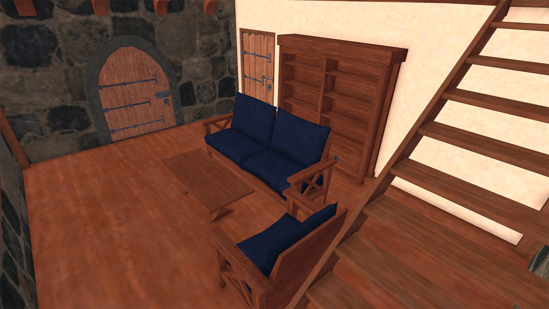 Medieval House with Furniture Collection Low-poly 3D model_7