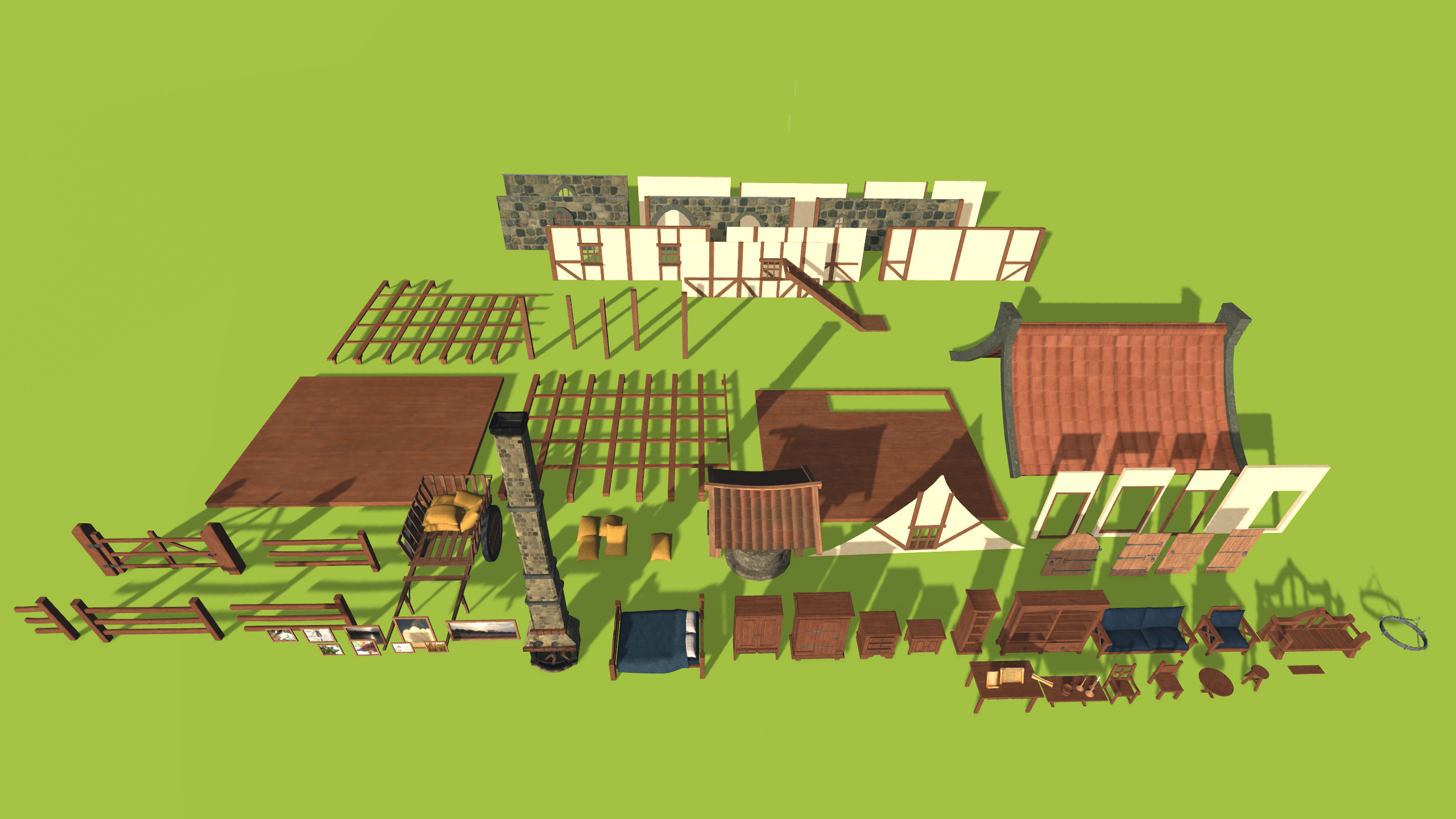 Medieval House with Furniture Collection Low-poly 3D model_22