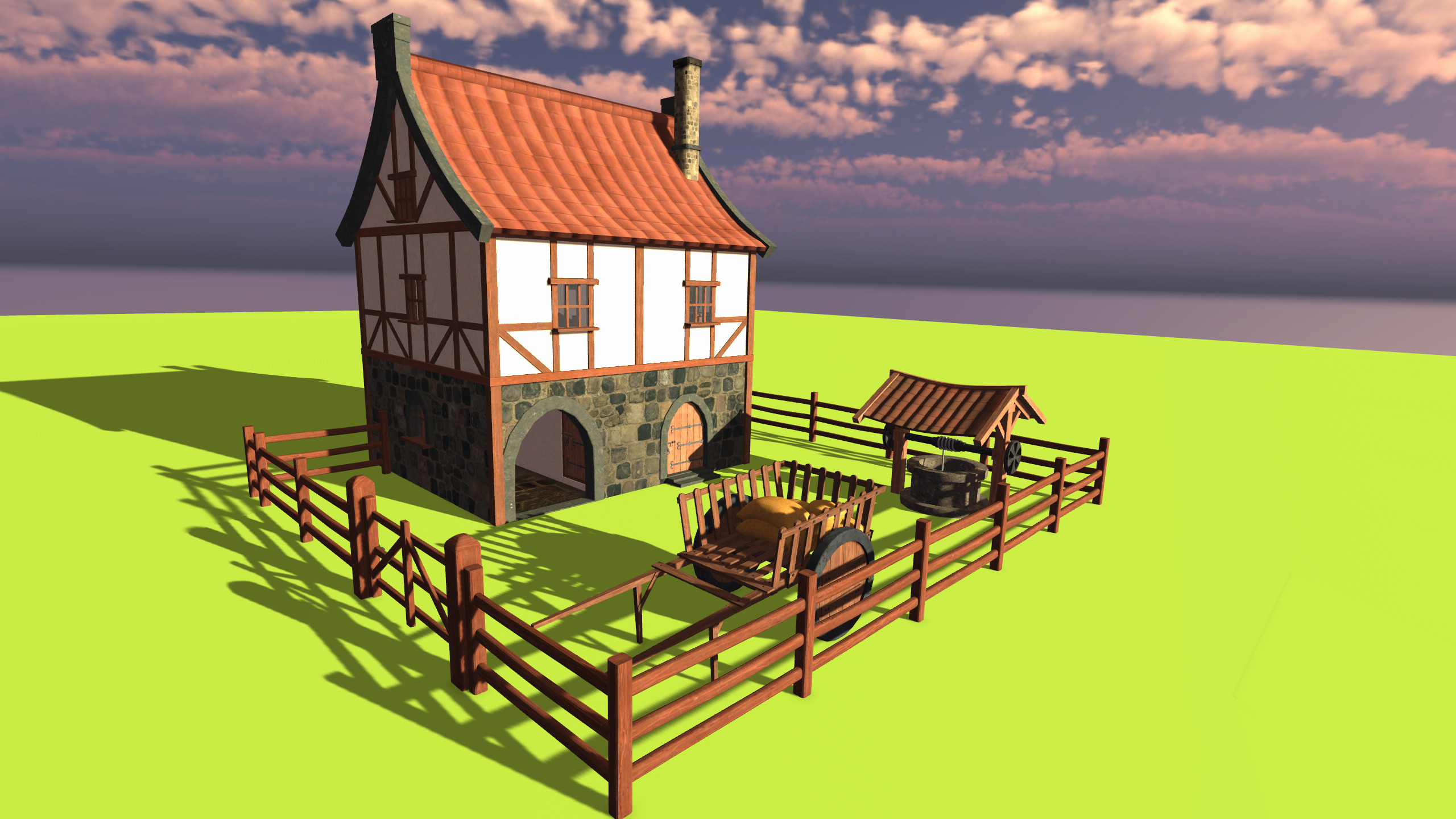 Medieval House with Furniture Collection Low-poly 3D model_4
