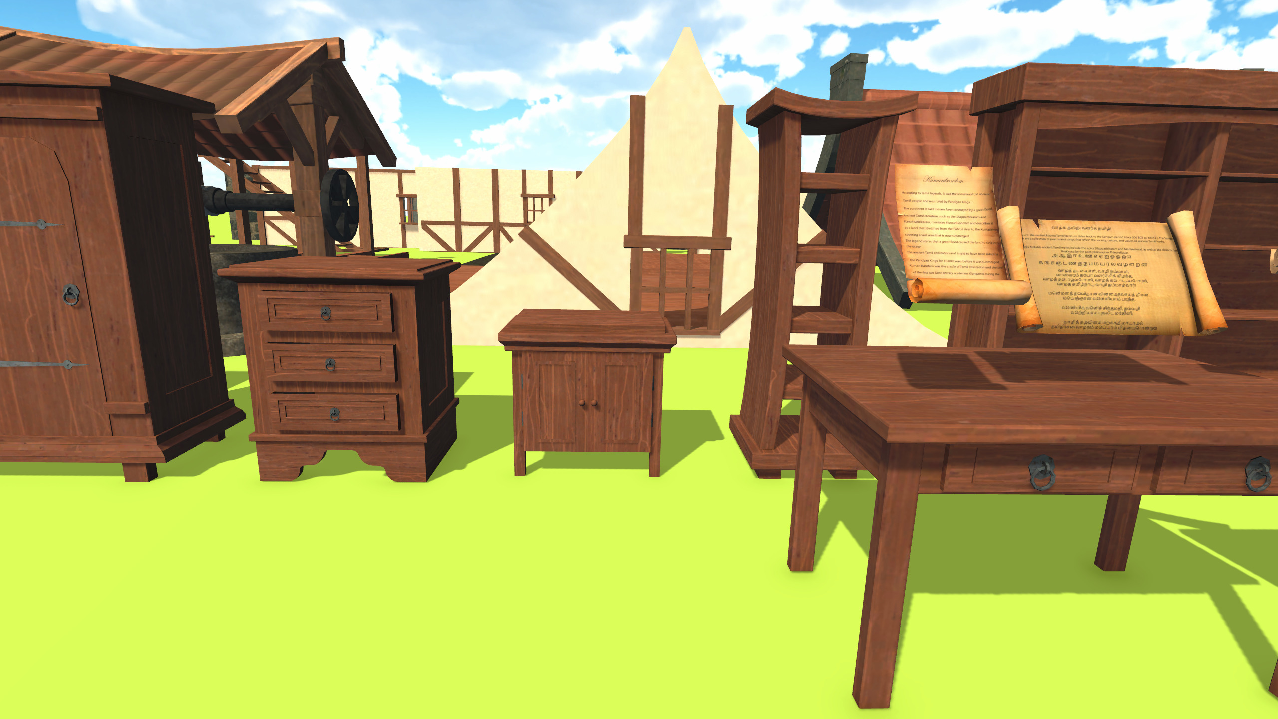 Medieval House with Furniture Collection Low-poly 3D model_26