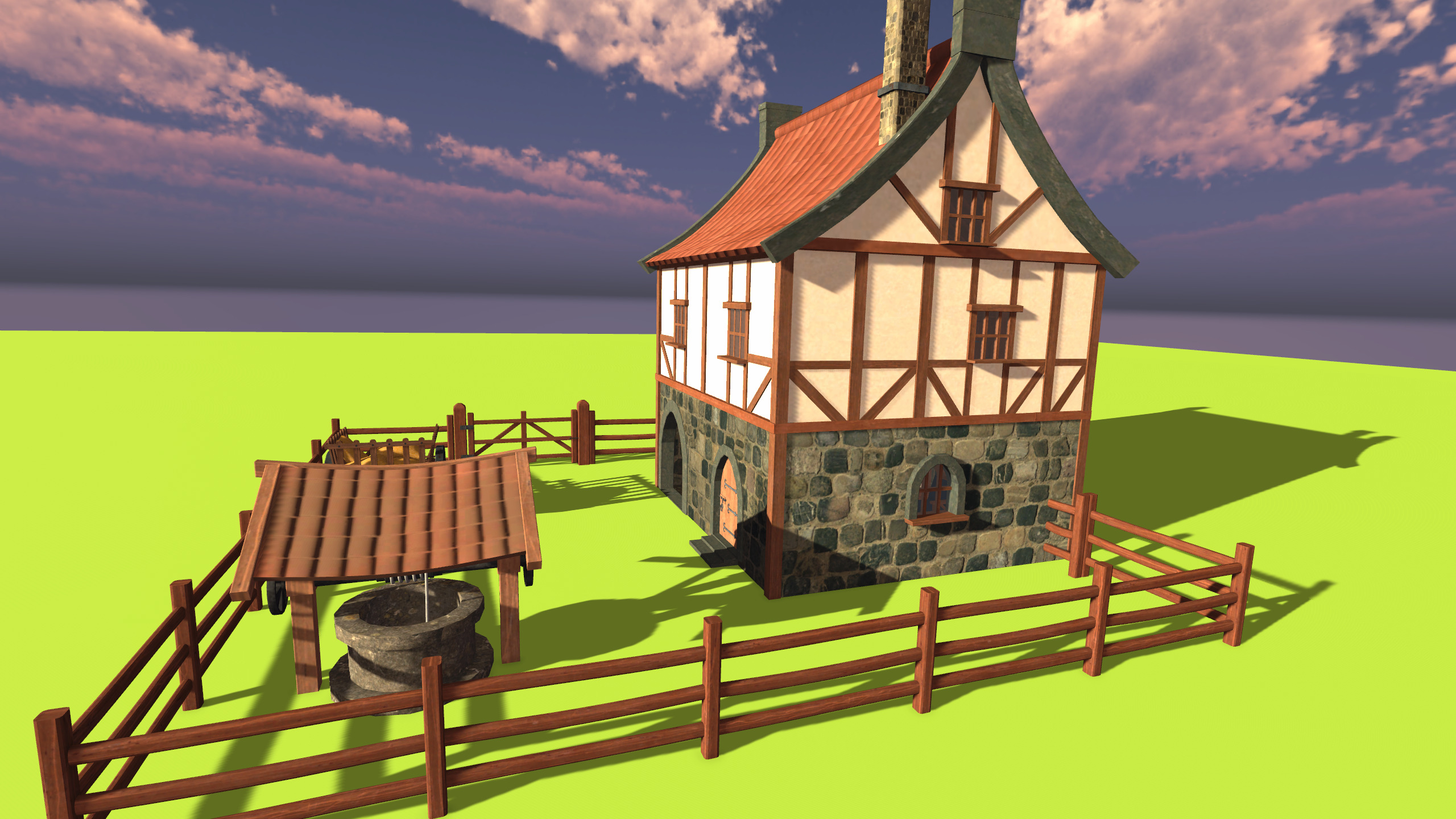 Medieval House with Furniture Collection Low-poly 3D model_3