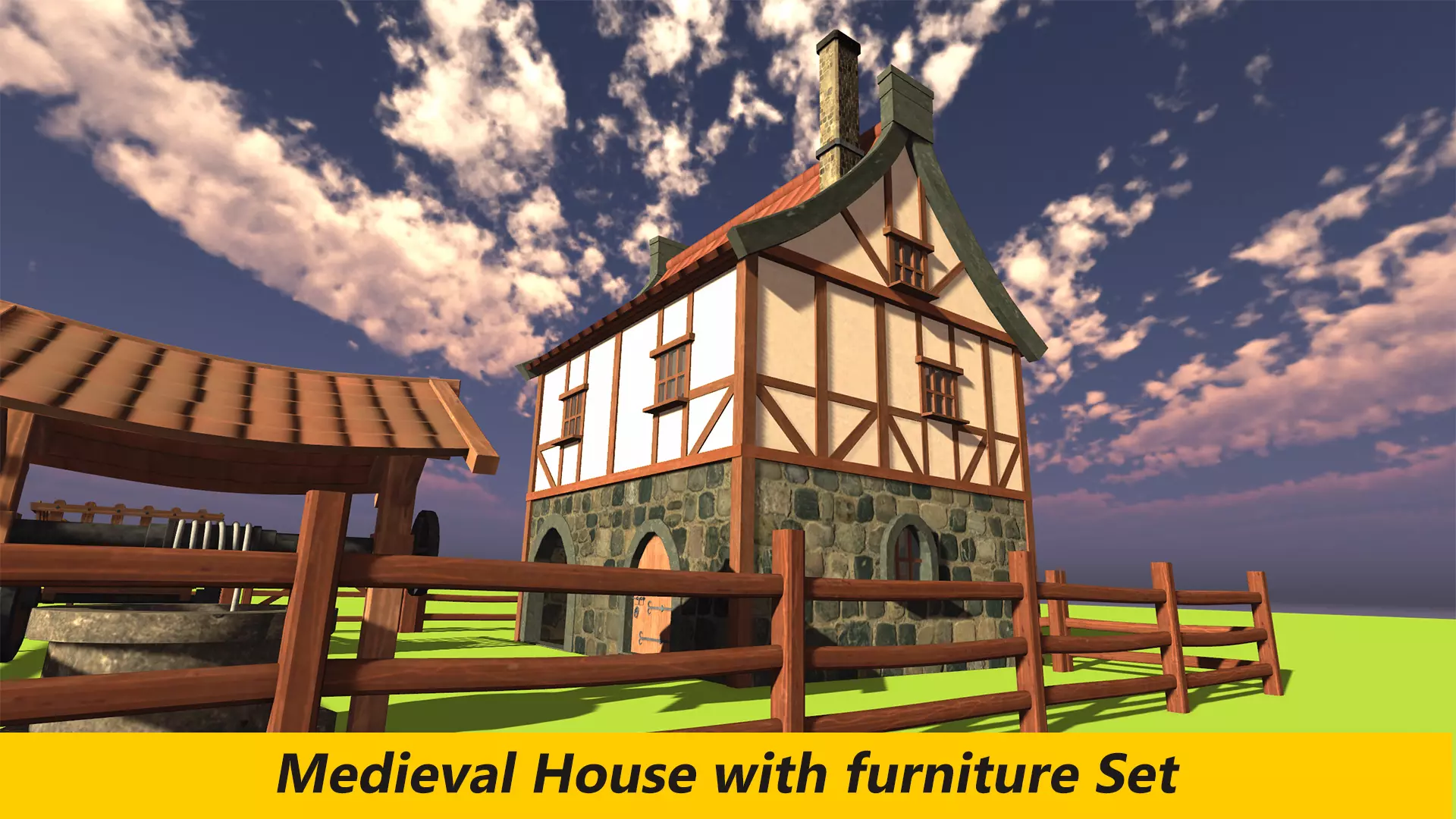 Medieval House with Furniture Collection Low-poly 3D model_0