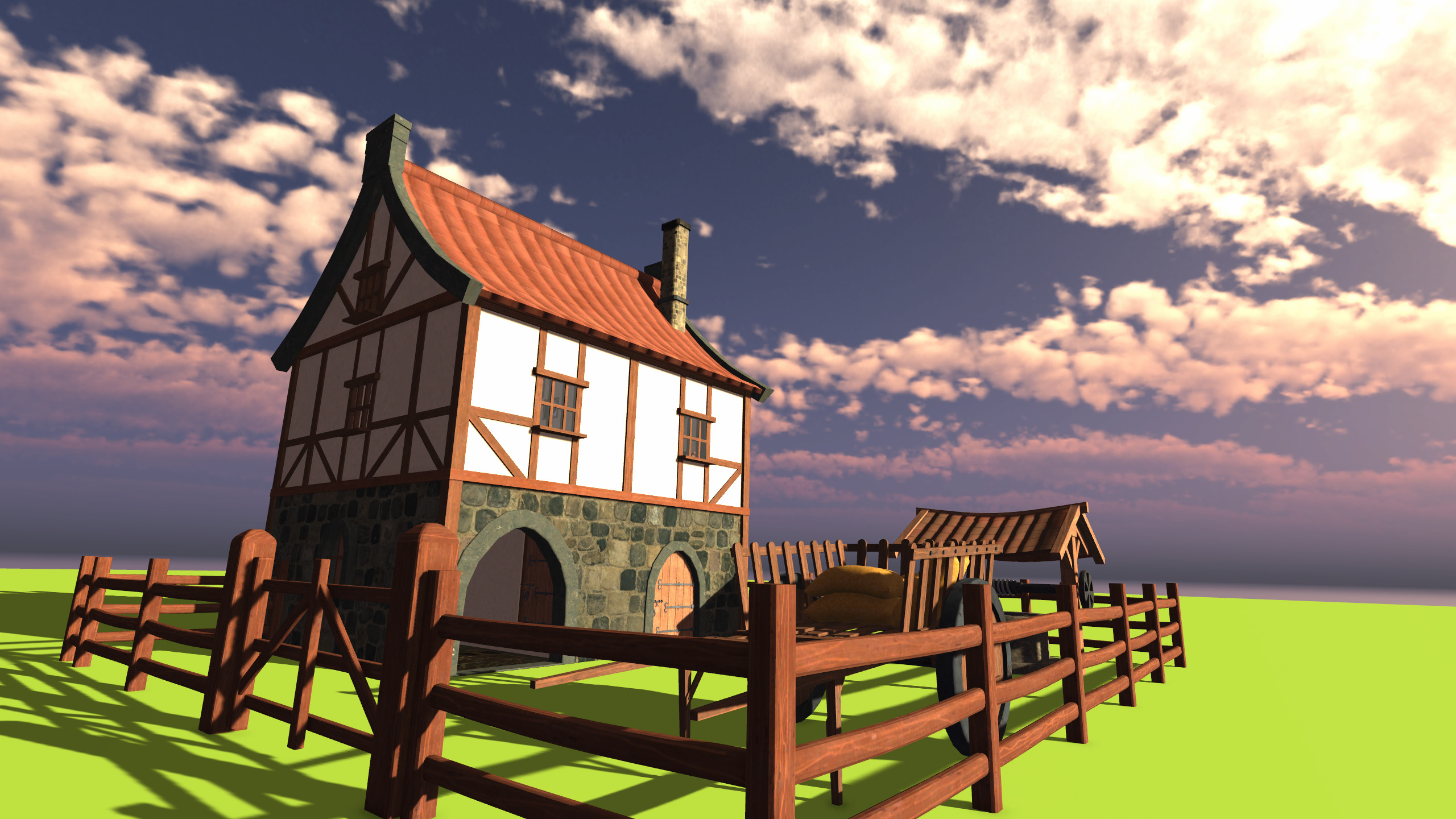 Medieval House with Furniture Collection Low-poly 3D model_20