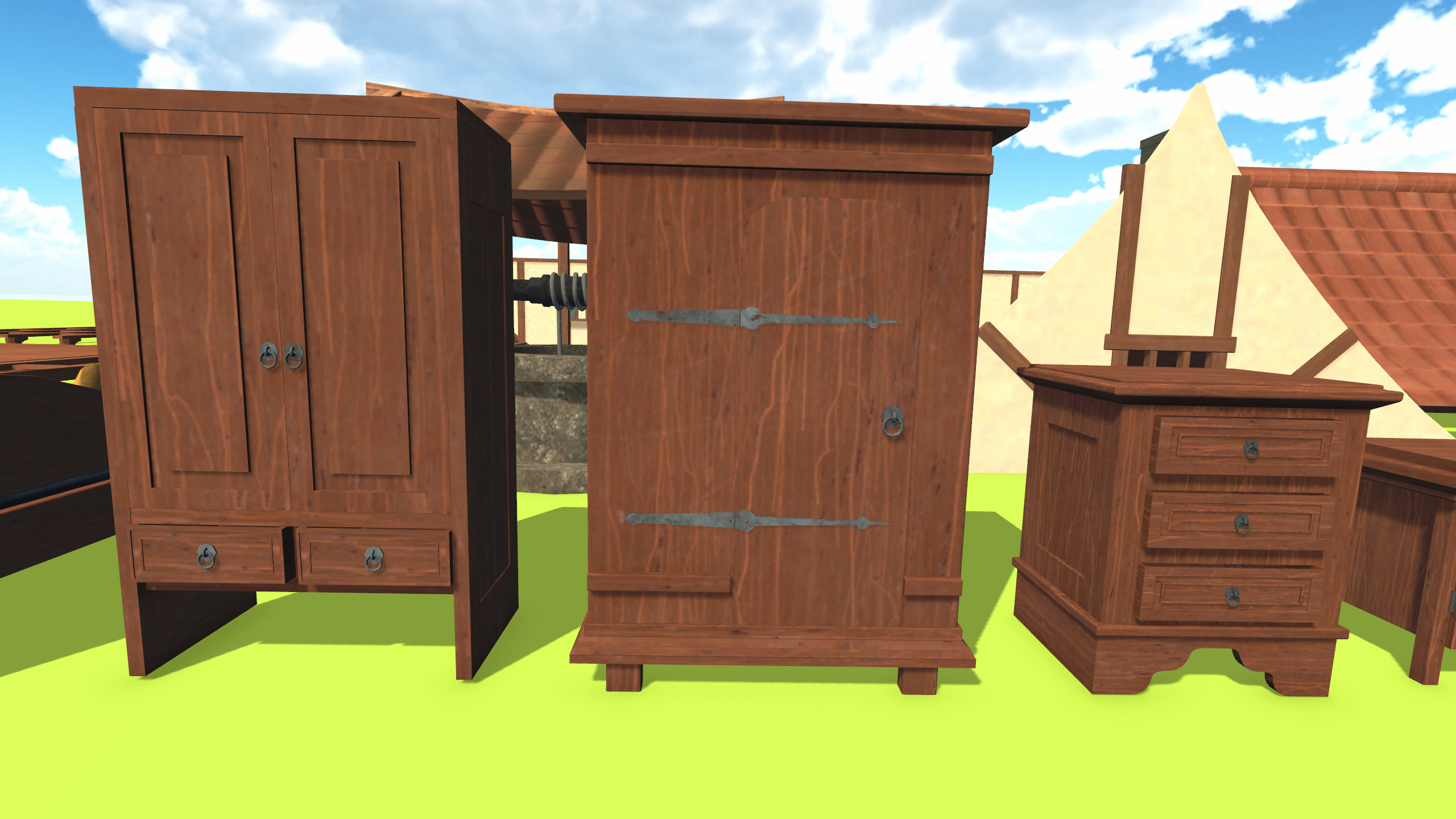 Medieval House with Furniture Collection Low-poly 3D model_27