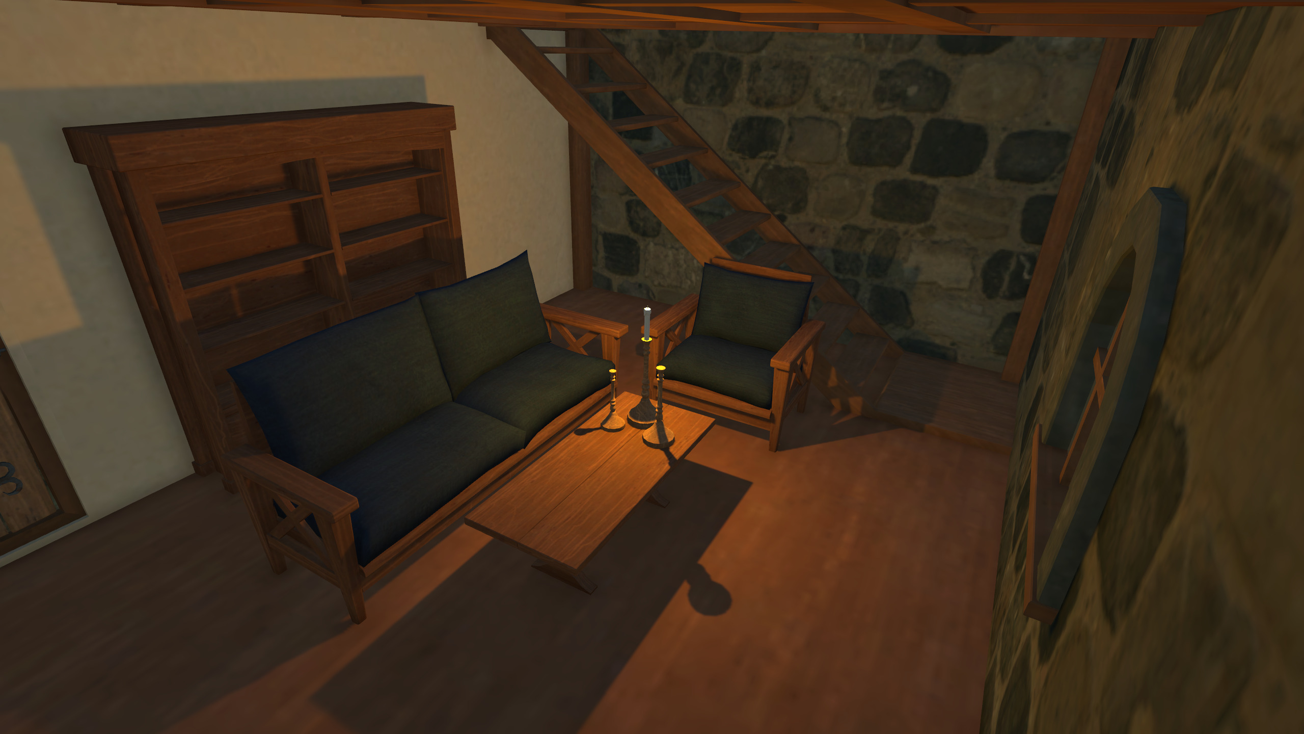 Medieval House with Furniture Collection Low-poly 3D model_17