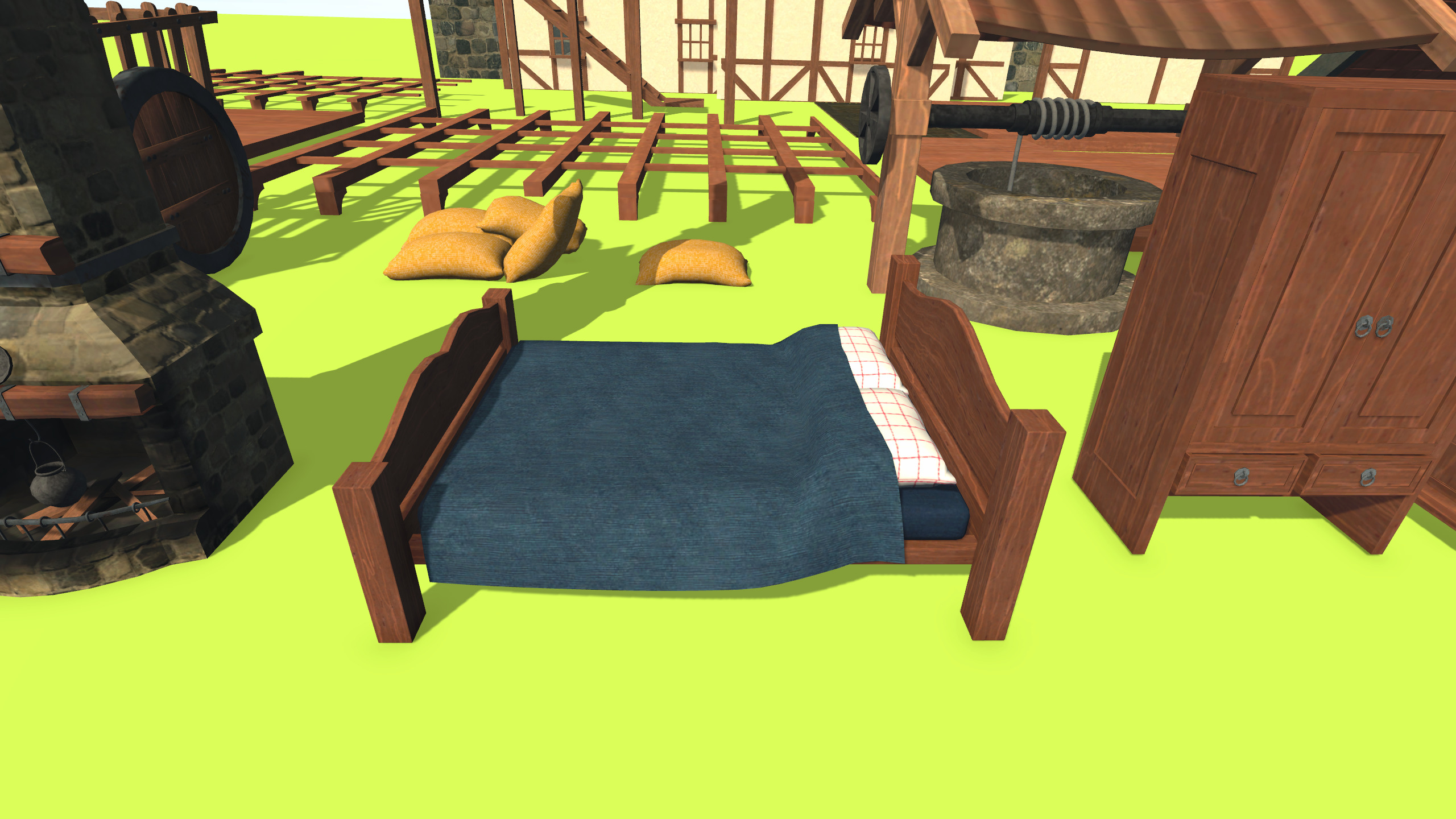 Medieval House with Furniture Collection Low-poly 3D model_14