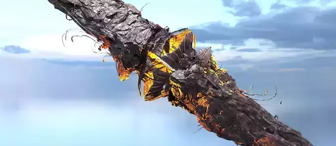 Sci fi Winter Island floating asteroid