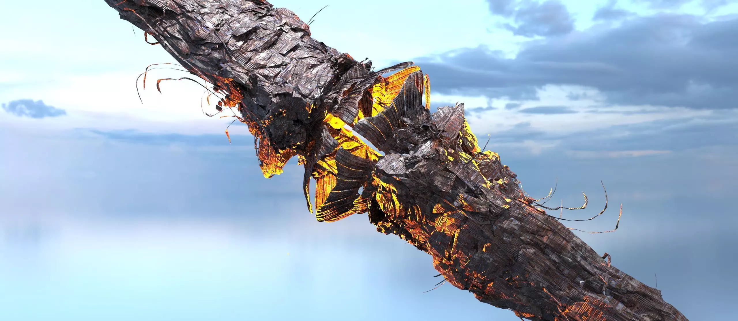 Sci fi Winter Island floating asteroid 3D model_0