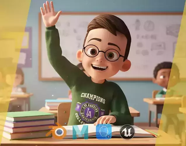 Smart Stylized Boy Character with Glasses Rigged and Ready