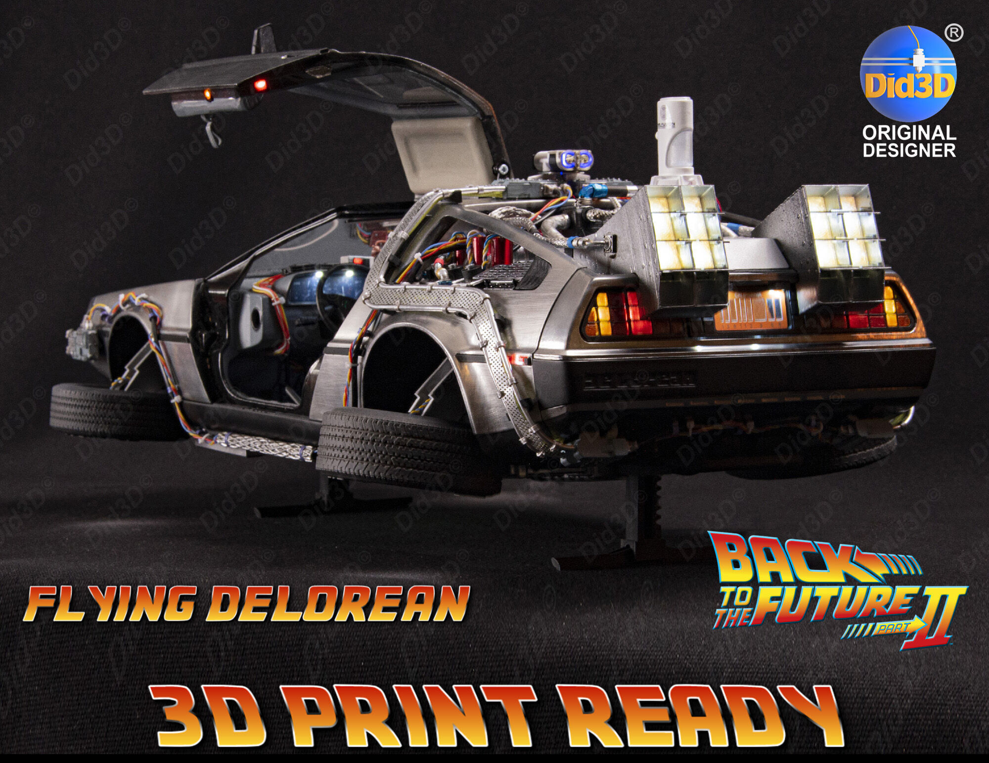 Flying DELOREAN V2 Animatronic 1-8 Scale 530mm 3D print model_0