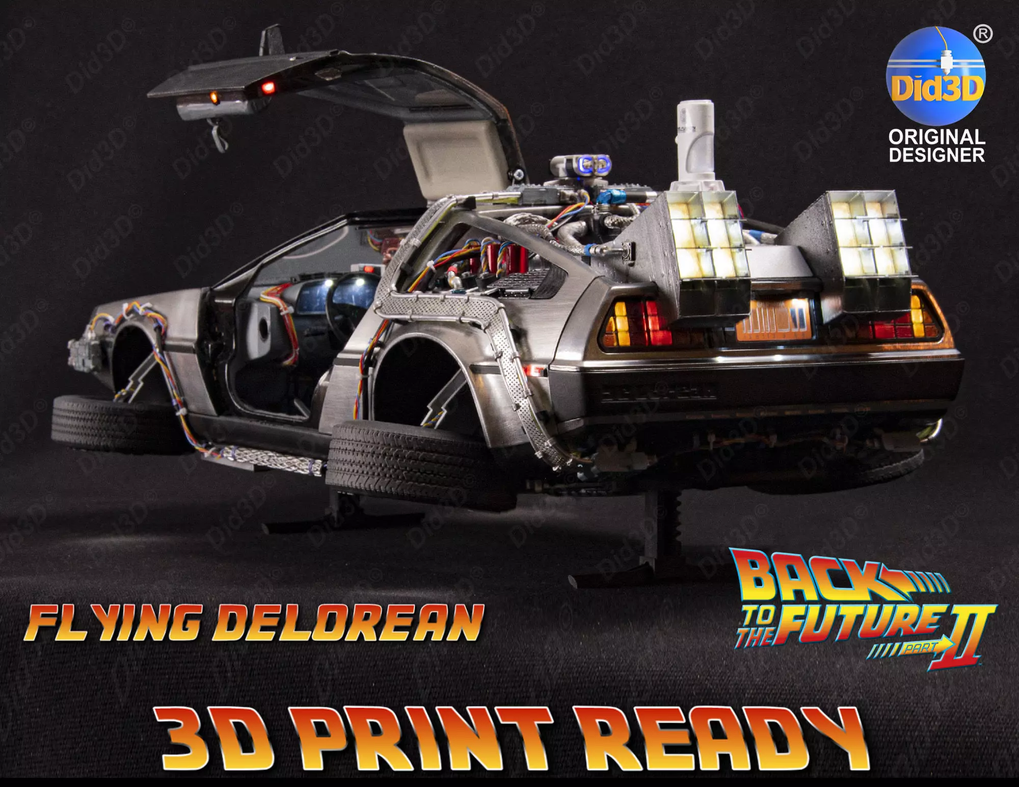 Flying DELOREAN V2 Animatronic 1-8 Scale 530mm 3D print model_0