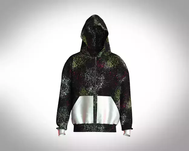 Mens hoodie with splash print on the body and iridescent pocket