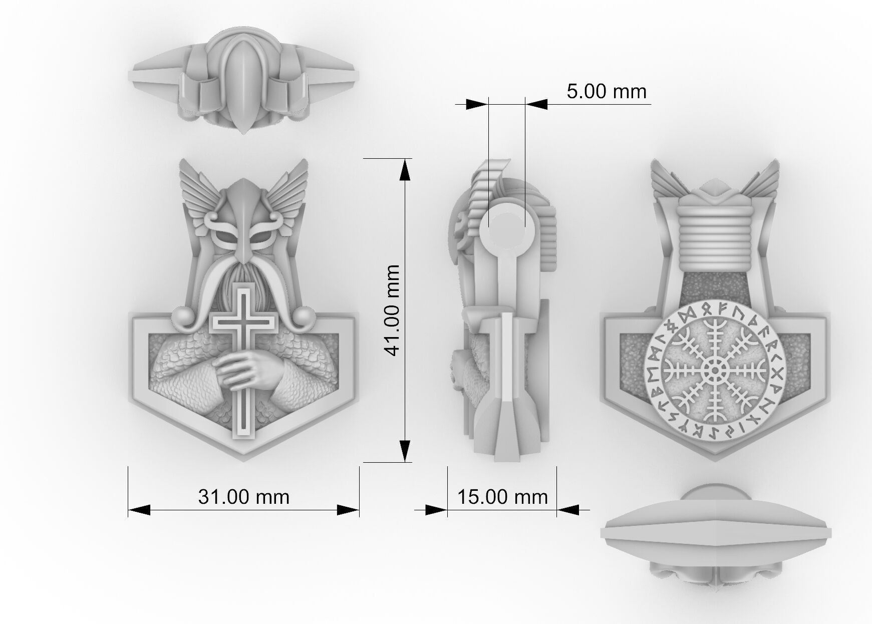 Cross-n-Mjolnir pendant - STL 3D model for 3d printing 3D print model_1