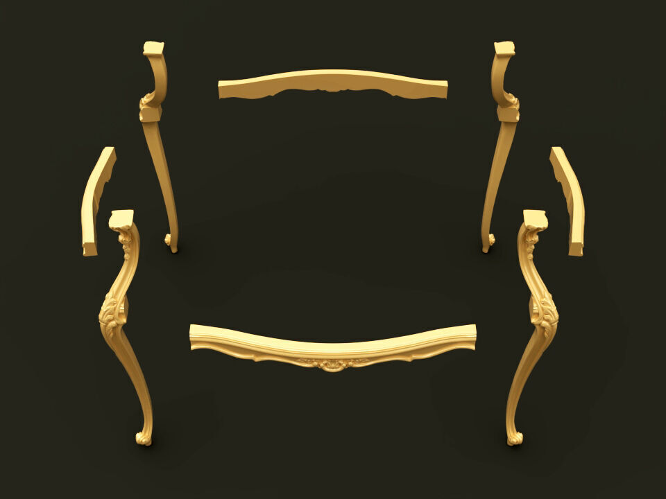 Classic Baroque Style Wooden Table Base for CNC 3D model_8