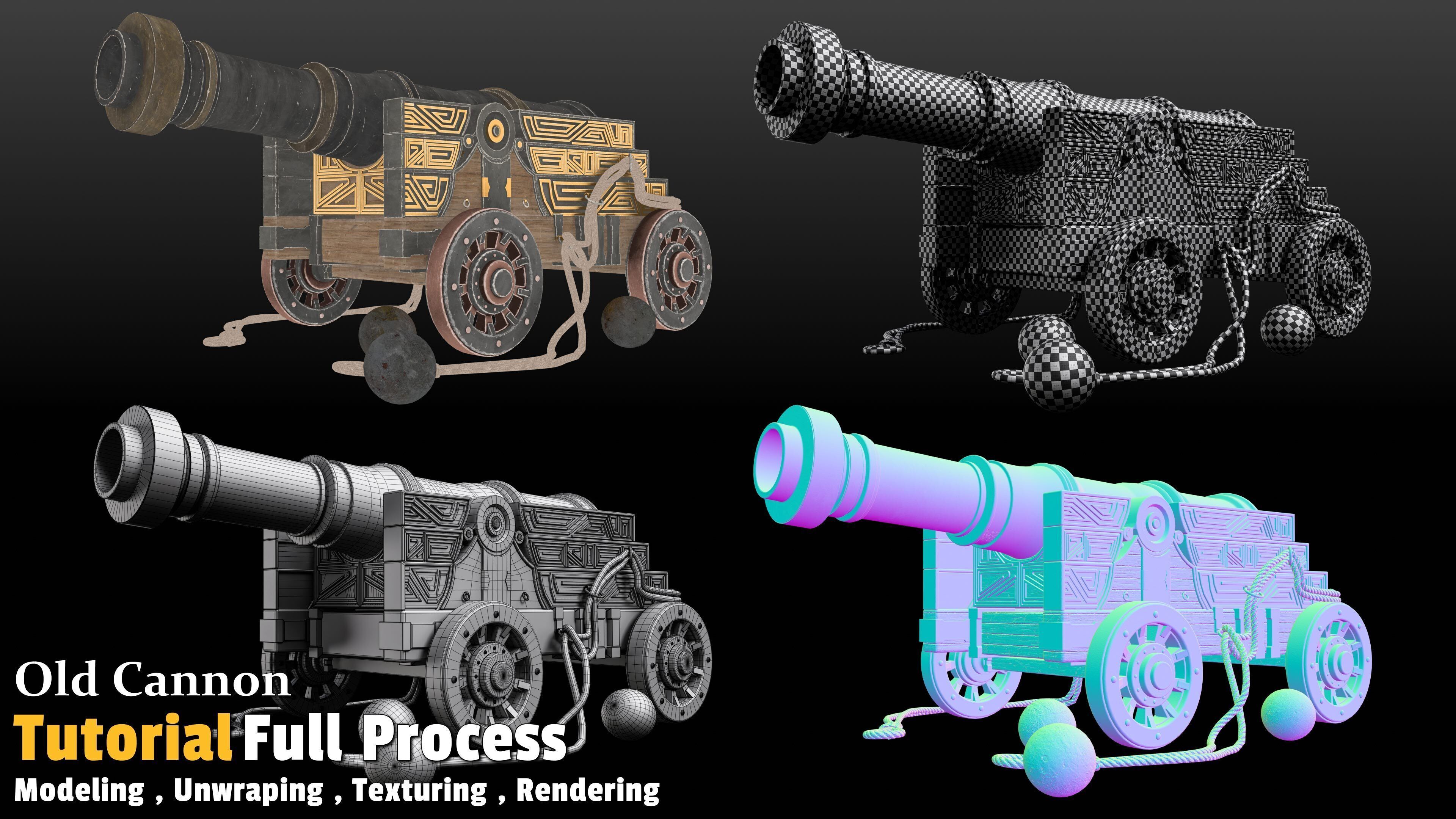 Old Cannon Low-poly 3D model_3