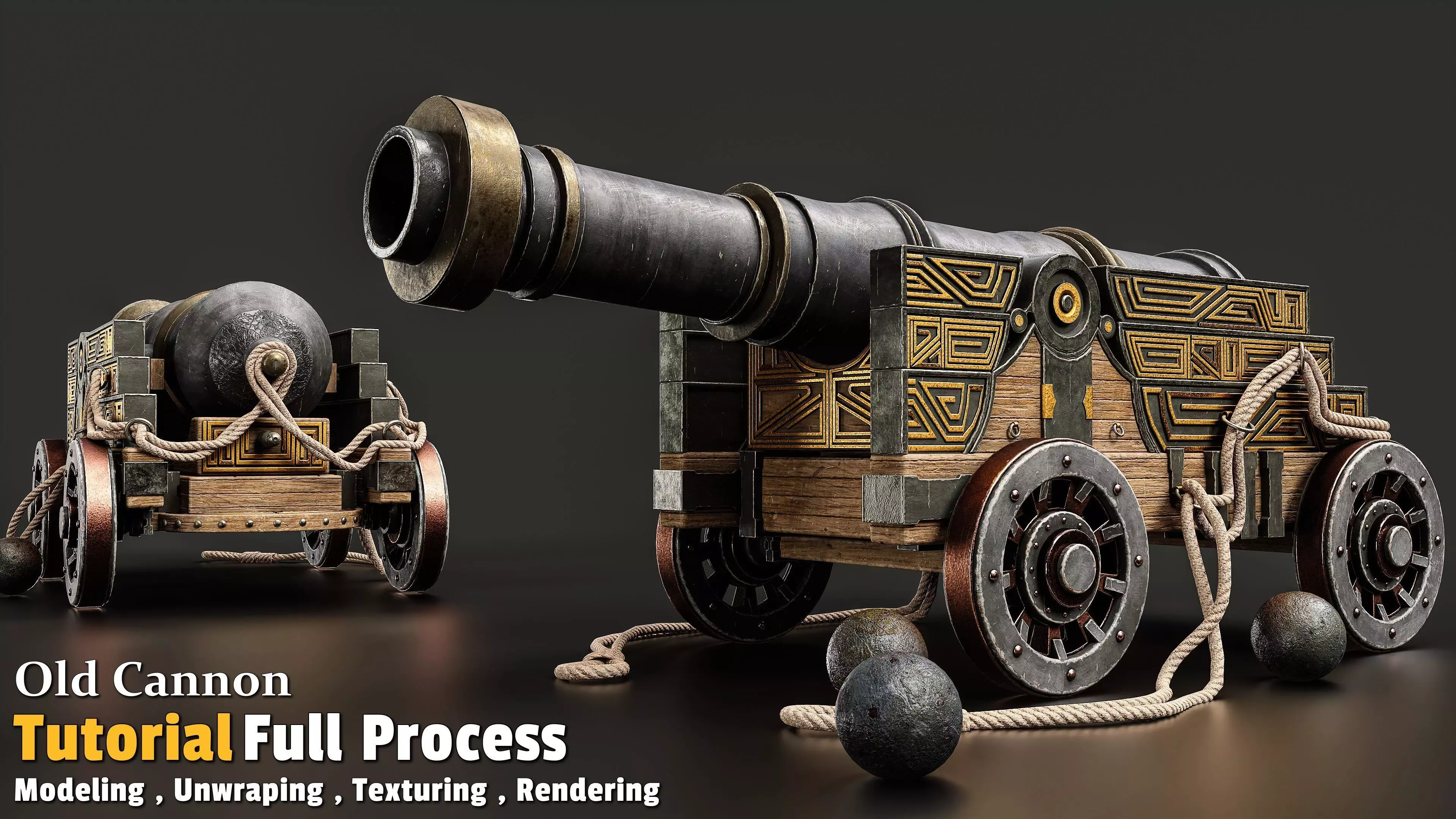 Old Cannon Low-poly 3D model_0