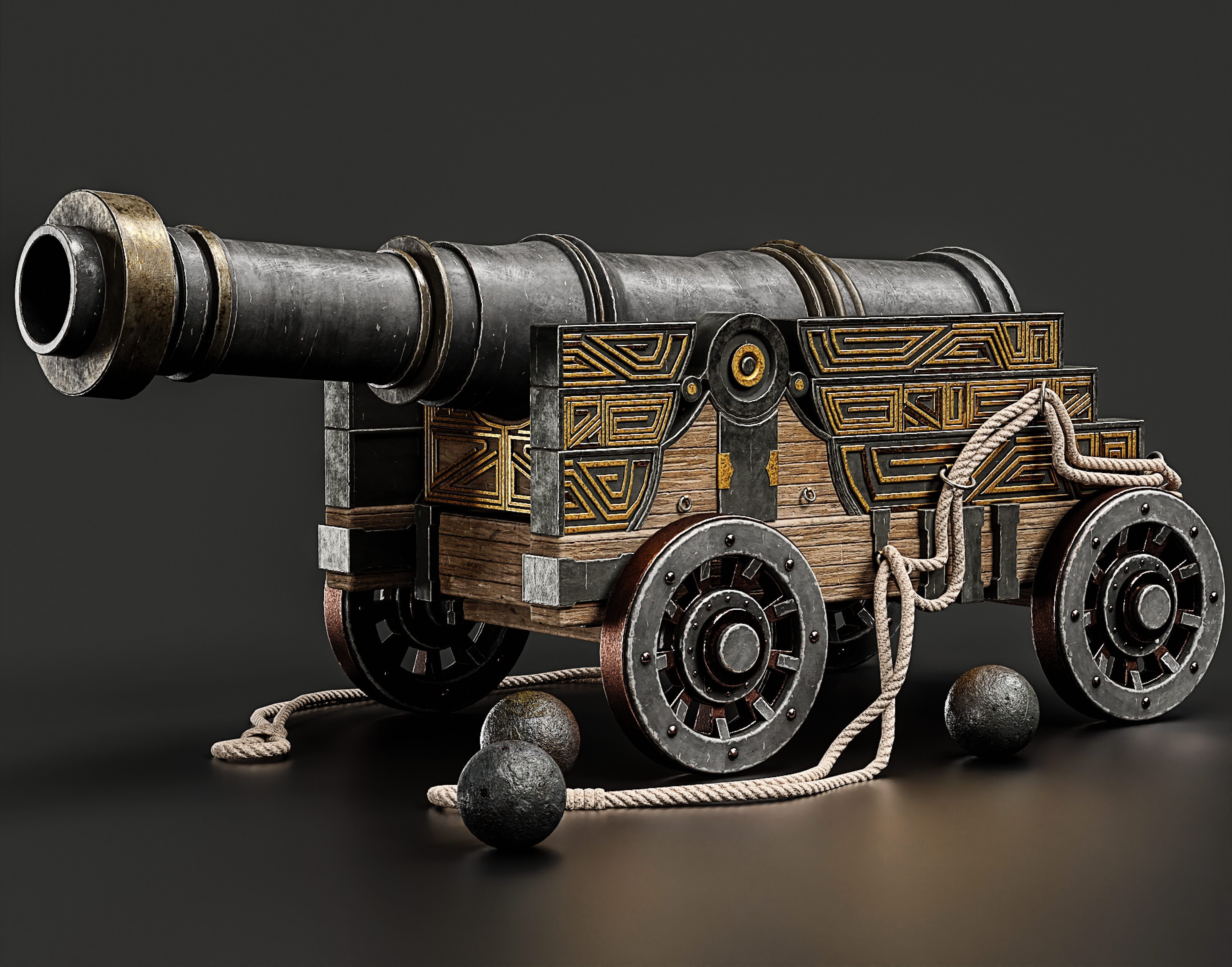 Old Cannon Low-poly 3D model_4