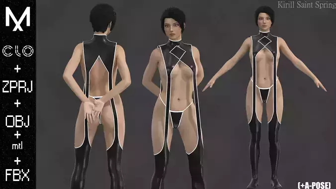 Female Outfit Marvelous designer Clo3d OBJ mtl FBX ZPRJ