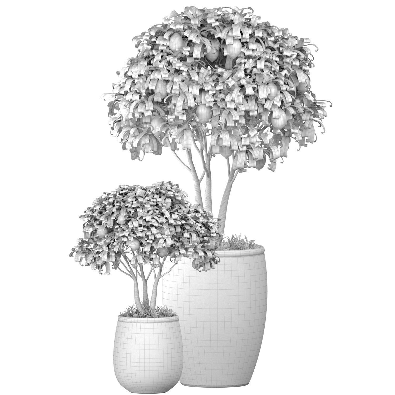 Decorative citrus fruit Lemon and Orange tree in a rattan pot 3D model_3