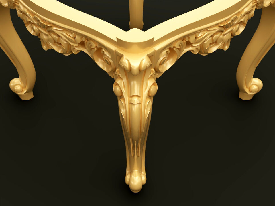 Classic Baroque Style Wooden pouffe Base for CNC 3D model_1