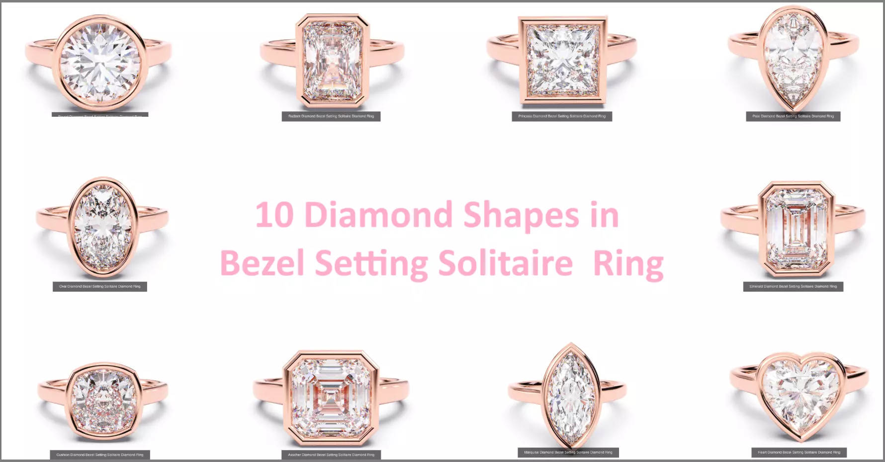 10 Diamond Shapes in Bezel Setting Solitaire rings 3D Model Collection_0