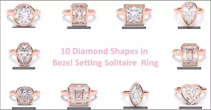 10 Diamond Shapes in Bezel Setting Solitaire rings 3D Model Collection