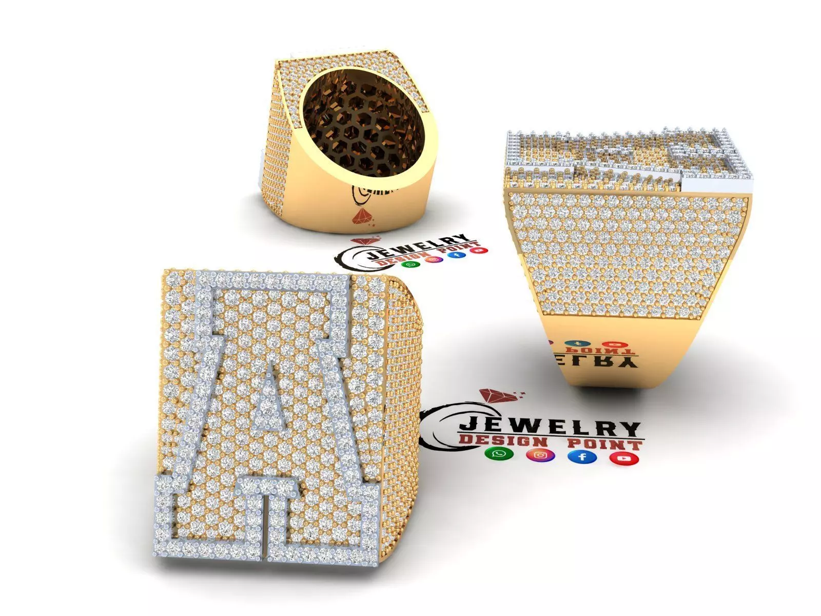 Custom Initial A to Z Letter Diamond Ring - Alphabet Rings 3D print model