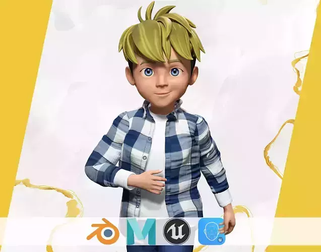 Charming Rigged Stylized 3D Boy Character Game and film Ready Low-poly 3D model