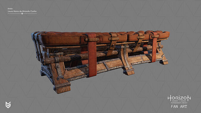 Medieval Bench Low-poly 3D model