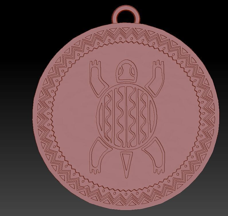 Modelado medallon tortuga inca 3D model_2