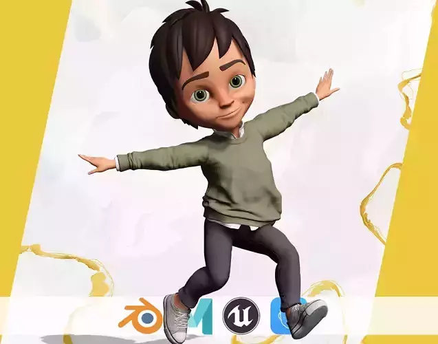 Stylized Happy Boy Rigged 3D Toon Model Low-poly 3D model
