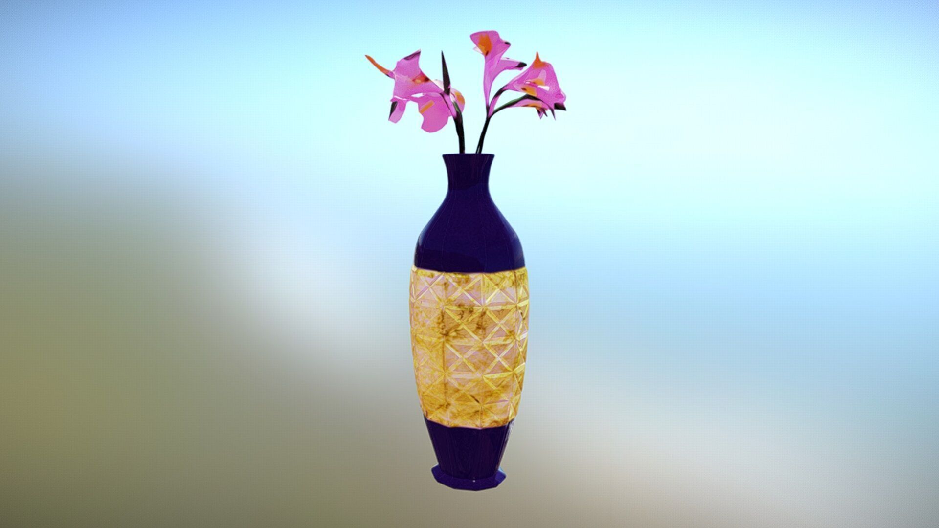 Vase with flowers Low-poly 3D model_8