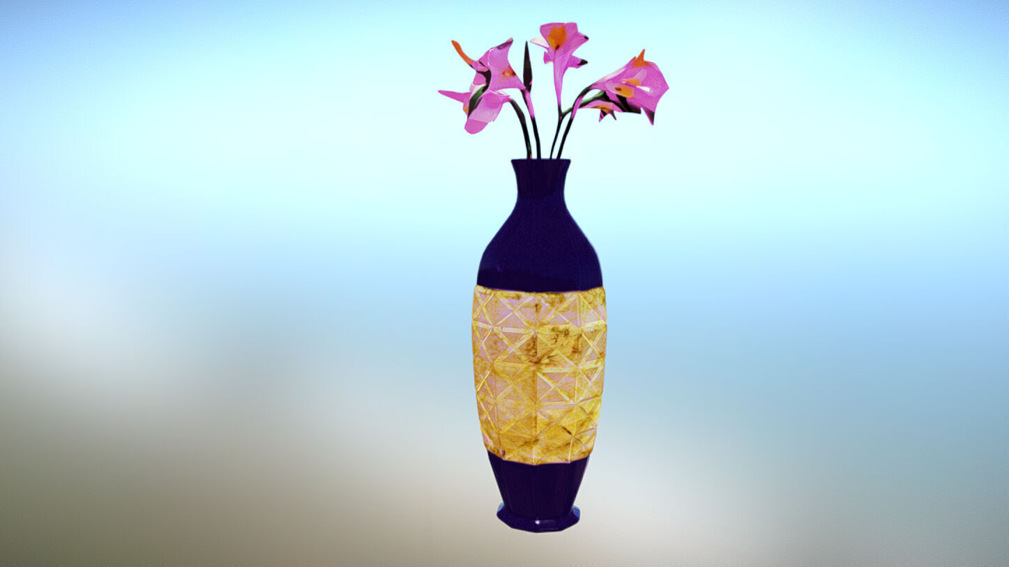 Vase with flowers Low-poly 3D model_11