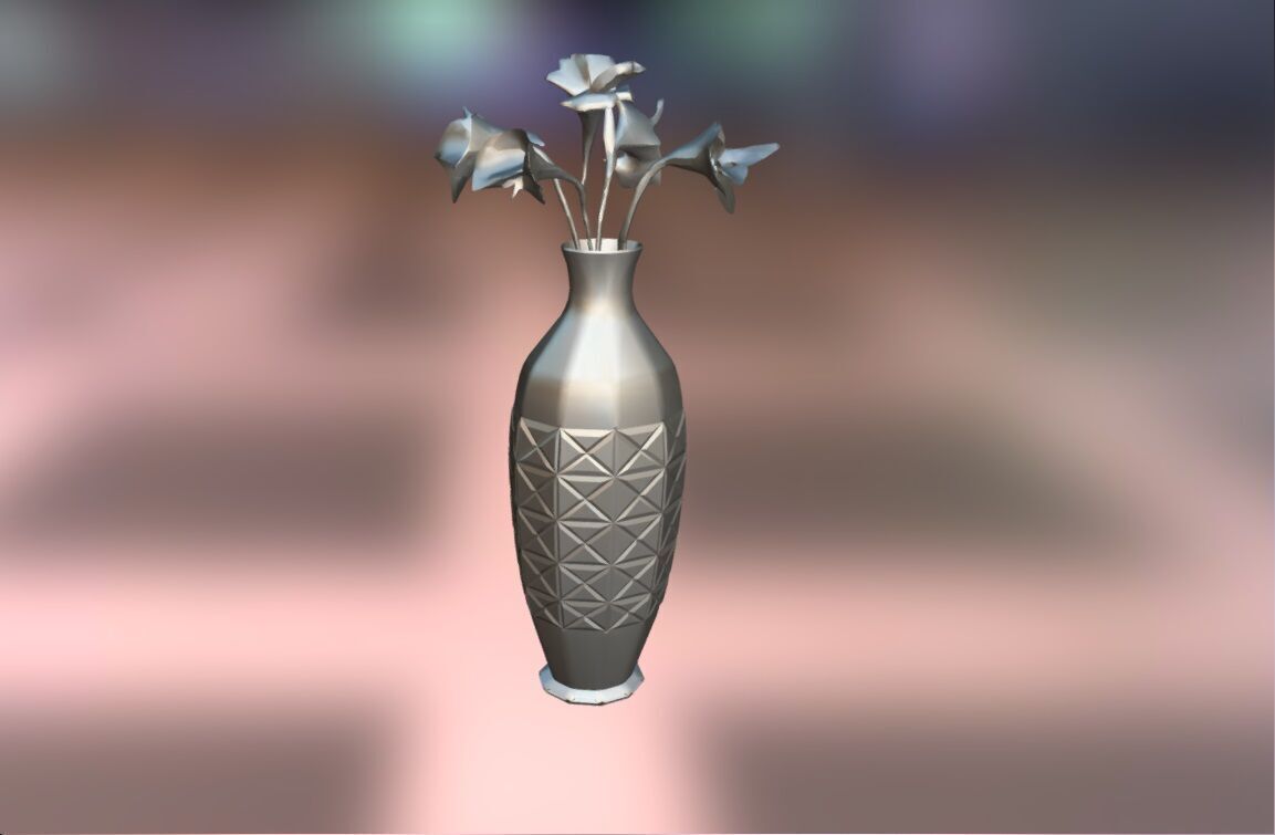 Vase with flowers Low-poly 3D model_5