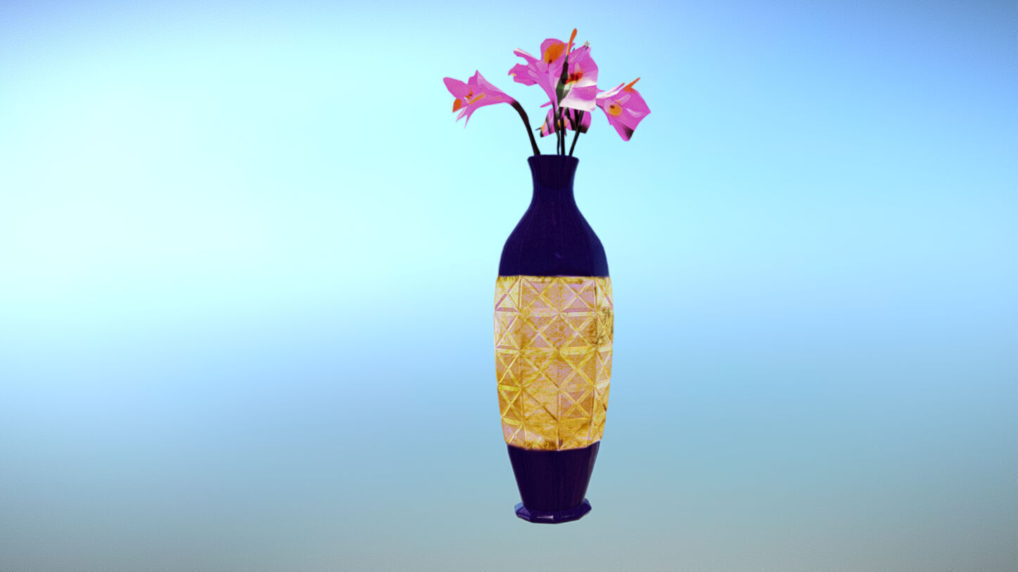 Vase with flowers Low-poly 3D model_3