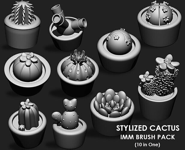 Stylized Cactus IMM Brush Pack 10 in One 3D model