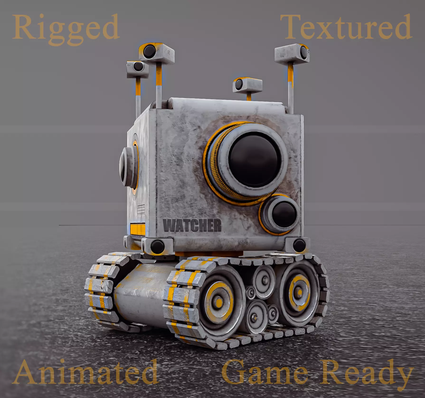 Camera Robot rigged and animated game ready Low-poly 3D model_0