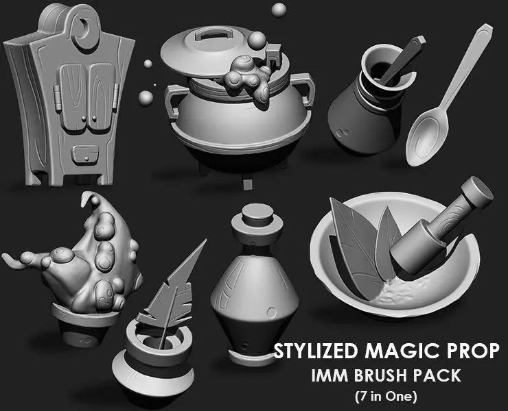 Stylized Magic Props IMM Brush Pack 7 in One 3D model